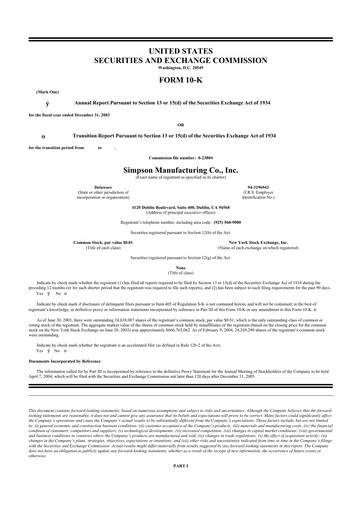 Thumbnail Simpson Manufacturing Company
 10-K Annual Report 