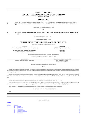 Thumbnail White Mountains Insurance Group 10-K Annual Report 