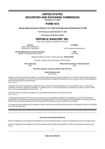 Thumbnail Republic Bank 10-K Annual Report 