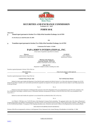 Thumbnail Papa John's Pizza
 10-K Annual Report 