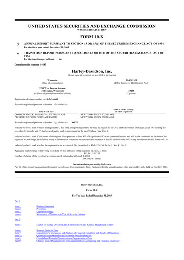 Thumbnail Harley-Davidson
 10-K Annual Report 