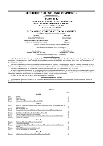 Thumbnail Packaging Corporation of America
 10-K Annual Report 