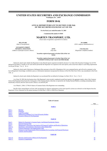 Thumbnail Marten Transport 10-K Annual Report 