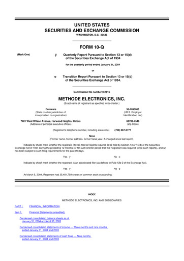 Thumbnail Methode Electronics
 10-Q Quarterly Report FY 