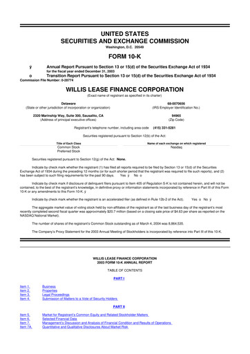 Thumbnail Willis Lease Finance Corporation 10-K Annual Report 