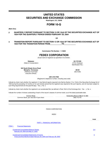 Thumbnail FedEx 10-Q Quarterly Report FY 