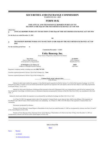 Vorschaubild Unity Bancorp 10-K Jahresbericht 