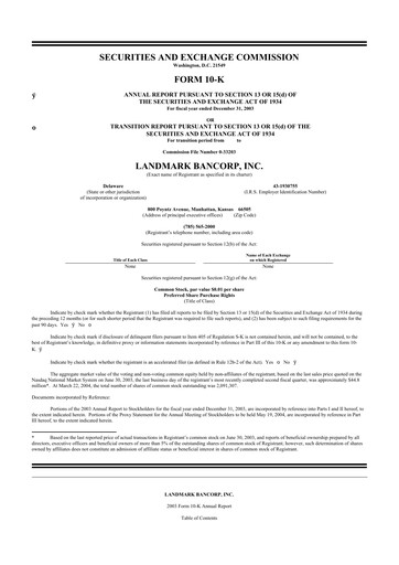 Thumbnail Landmark Bancorp 10-K Annual Report 