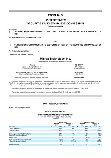 Thumbnail Micron Technology 10-Q Quarterly Report FY 