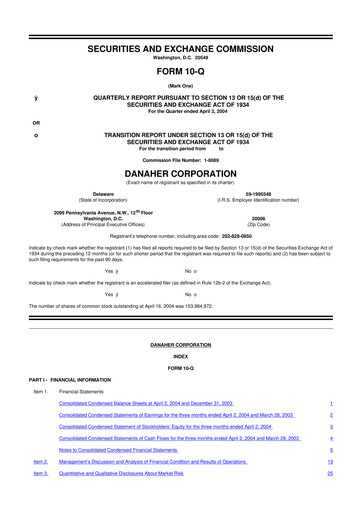 Thumbnail Danaher 10-Q Quarterly Report FY 