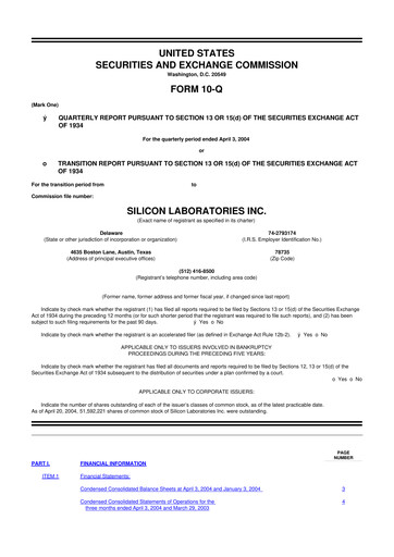 Thumbnail Silicon Labs
 10-Q Quarterly Report FY 