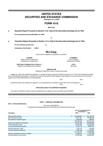 Vorschaubild RLI Corp.
 10-Q Quartalsbericht  