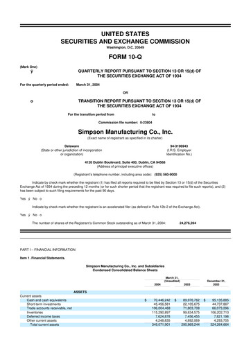 Thumbnail Simpson Manufacturing Company
 10-Q Quarterly Report FY 