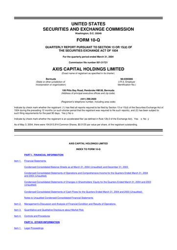Vorschaubild AXIS Capital
 10-Q Quartalsbericht  