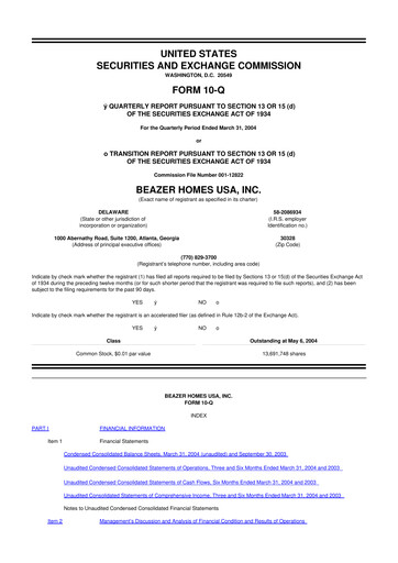 Miniature Beazer Homes USA
 10-Q Rapport trimestriel  