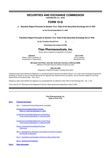 Thumbnail Titan Pharmaceuticals
 10-Q Quarterly Report FY 