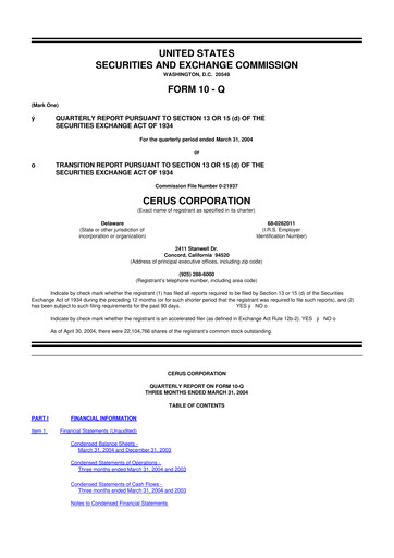 Thumbnail Cerus Corporation 10-Q Quarterly Report FY 