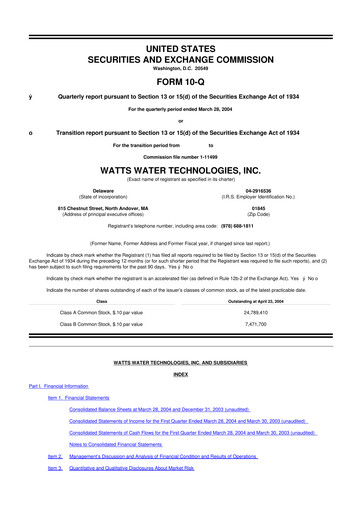 Thumbnail Watts Water Technologies
 10-Q Quarterly Report FY 