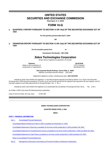Thumbnail Zebra Technologies 10-Q Quarterly Report FY 