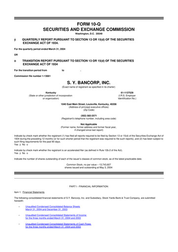 Thumbnail Stock Yards Bancorp 10-Q Quarterly Report FY 