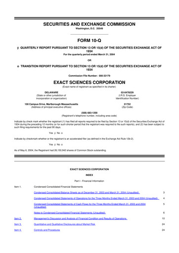 Vorschaubild Exact Sciences 10-Q Quartalsbericht  