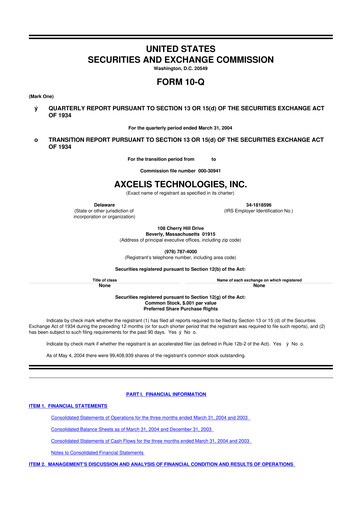 Thumbnail Axcelis Technologies
 10-Q Quarterly Report FY 