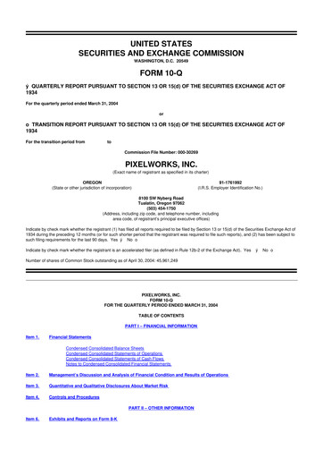 Thumbnail Pixelworks 10-Q Quarterly Report FY 