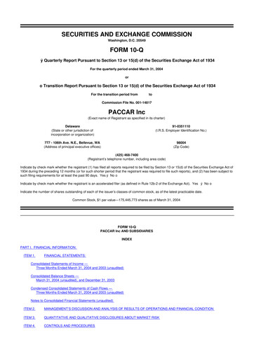 Thumbnail Paccar 10-Q Quarterly Report FY 