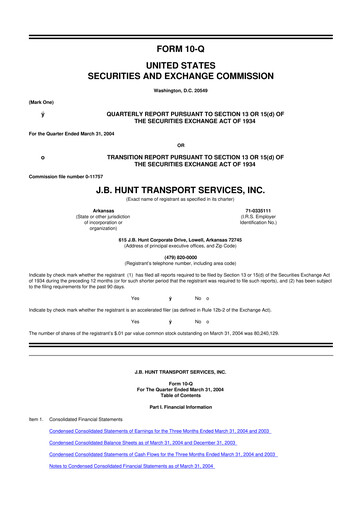 Thumbnail J. B. Hunt
 10-Q Quarterly Report FY 