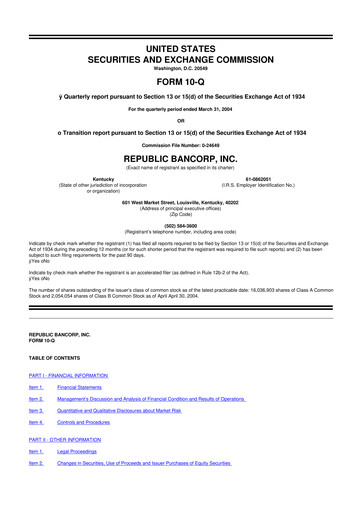 Thumbnail Republic Bank 10-Q Quarterly Report FY 