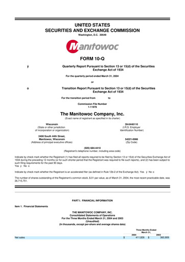 Thumbnail The Manitowoc Company
 10-Q Quarterly Report FY 