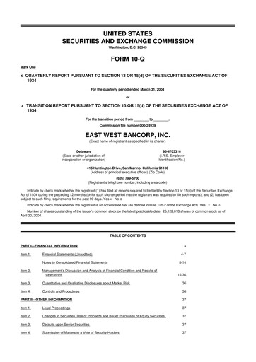 Thumbnail East West Bancorp
 10-Q Quarterly Report FY 