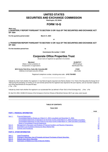 Miniature COPT Defense Properties 10-Q Rapport trimestriel  