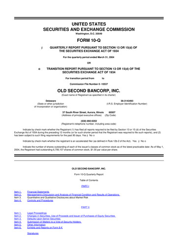 Vorschaubild Old Second Bancorp 10-Q Quartalsbericht  