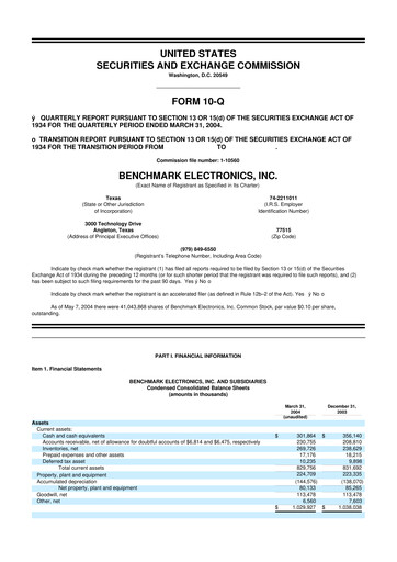 Vorschaubild Benchmark Electronics
 10-Q Quartalsbericht  
