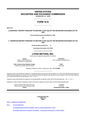 Thumbnail Lithia Motors 10-Q Quarterly Report FY 