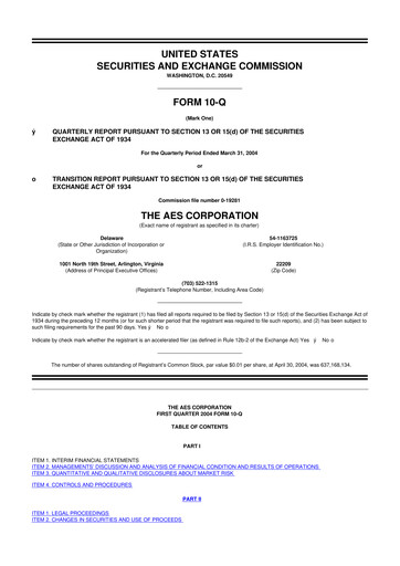Thumbnail AES 10-Q Quarterly Report FY 