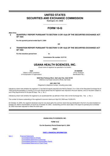 Thumbnail USANA 10-Q Quarterly Report FY 