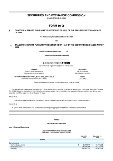 Thumbnail LKQ Corporation 10-Q Quarterly Report FY 