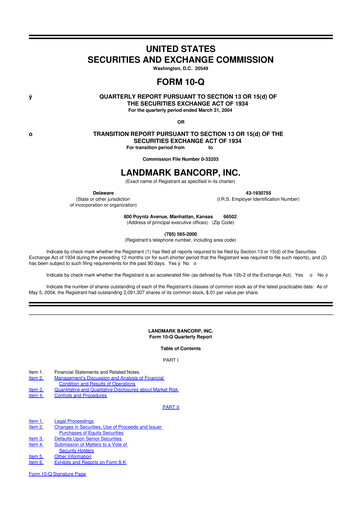 Thumbnail Landmark Bancorp 10-Q Quarterly Report FY 