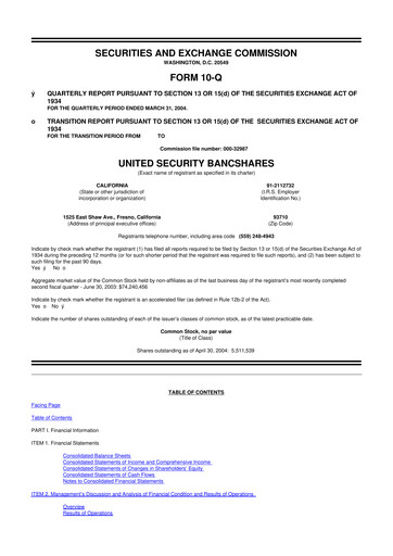 Thumbnail United Security Bancshares 10-Q Quarterly Report FY 