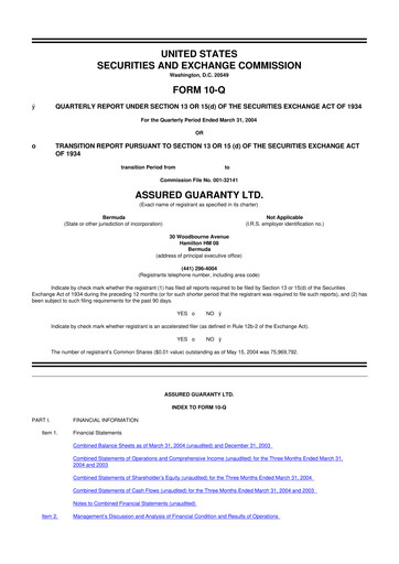 Miniature Assured Guaranty 10-Q Rapport trimestriel  