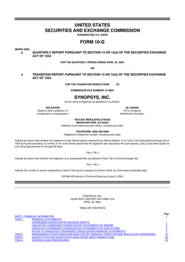 Thumbnail Synopsys 10-Q Quarterly Report FY 