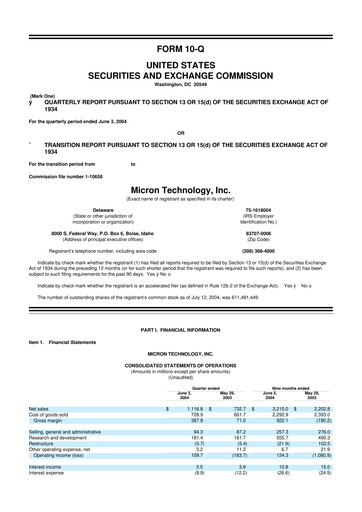 Thumbnail Micron Technology 10-Q Quarterly Report FY 