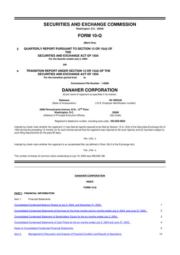 Thumbnail Danaher 10-Q Quarterly Report FY 