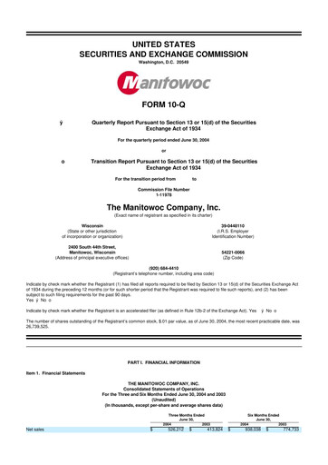 Thumbnail The Manitowoc Company
 10-Q Quarterly Report FY 