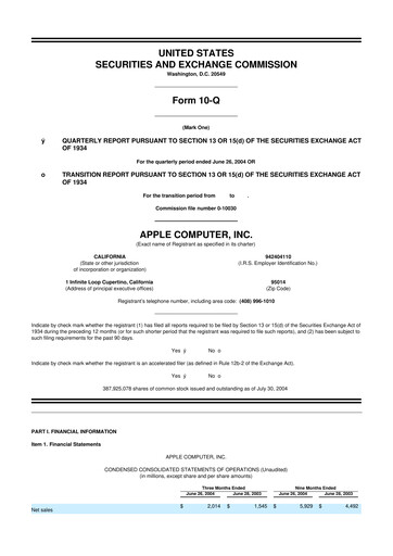 Thumbnail Apple 10-Q Quarterly Report FY 