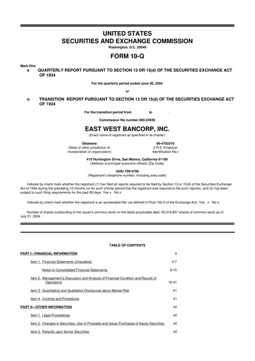 Thumbnail East West Bancorp
 10-Q Quarterly Report FY 