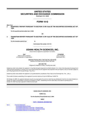 Thumbnail USANA 10-Q Quarterly Report FY 