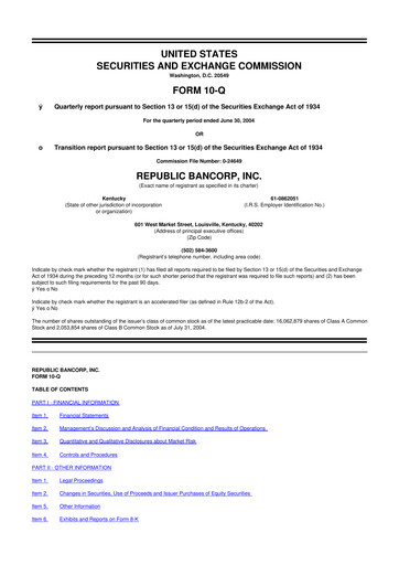 Thumbnail Republic Bank 10-Q Quarterly Report FY 